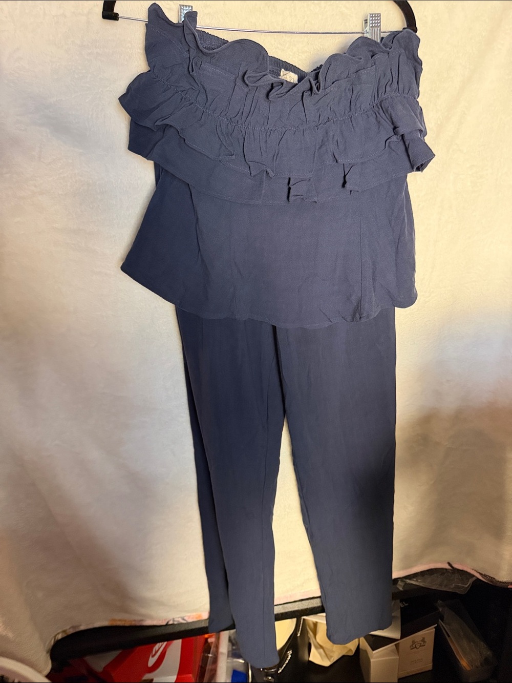 Women's Navy Ruffle two-piece set